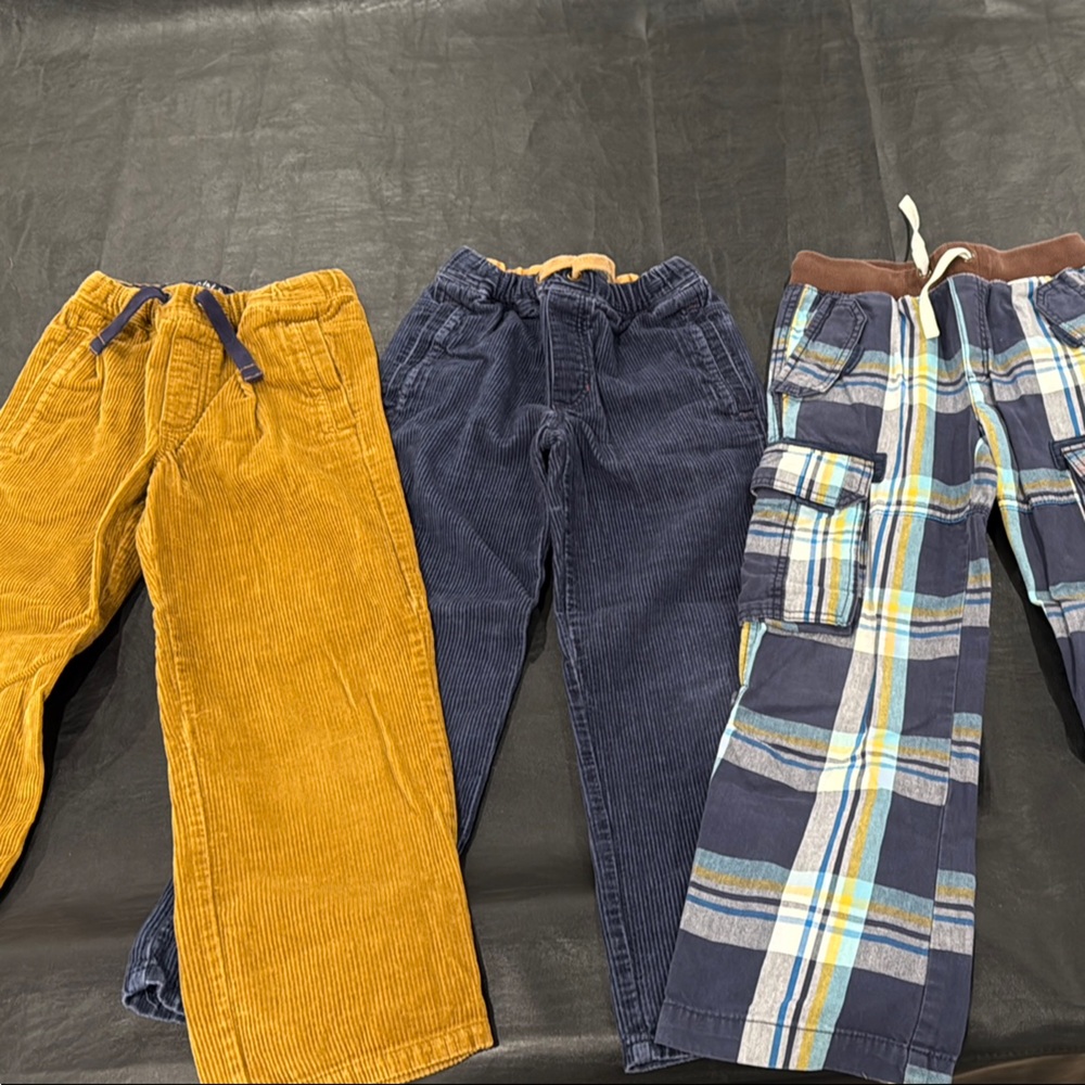 Boys Mini Boden size 9Y three pack corduroy and plaid pull on cargo pants
